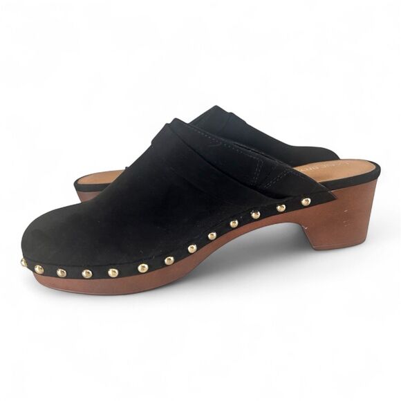 Lane Bryant Black Faux Suede Clogs Mules Gold Studs Embellishments Size 9W EUC!! - Picture 6 of 12